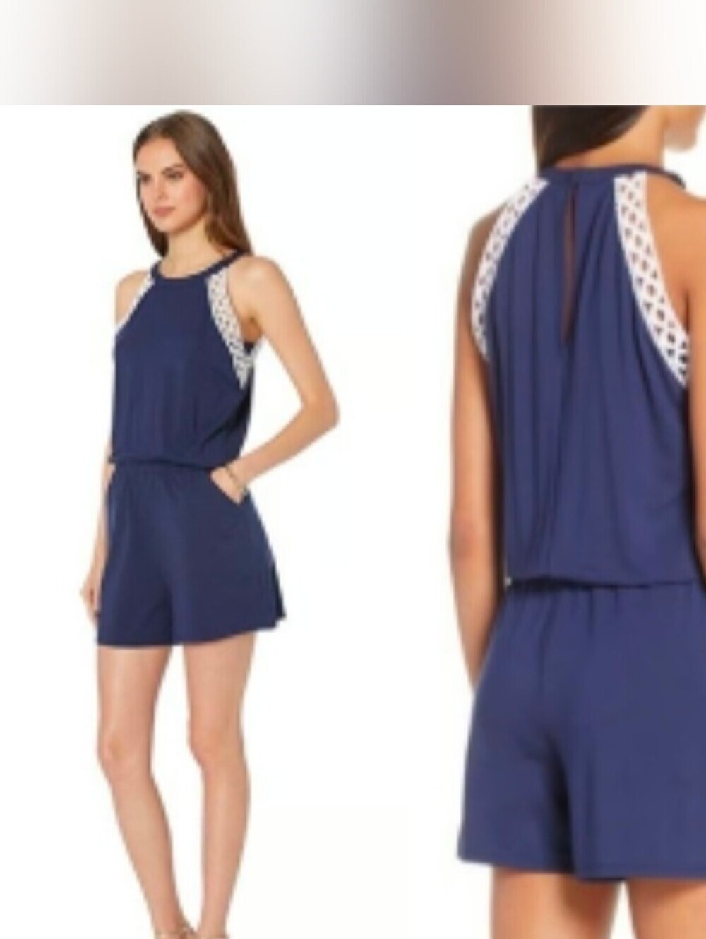 Lilly Pulitzer Navy Blue Lace Trim Romper - Picture 8 of 14